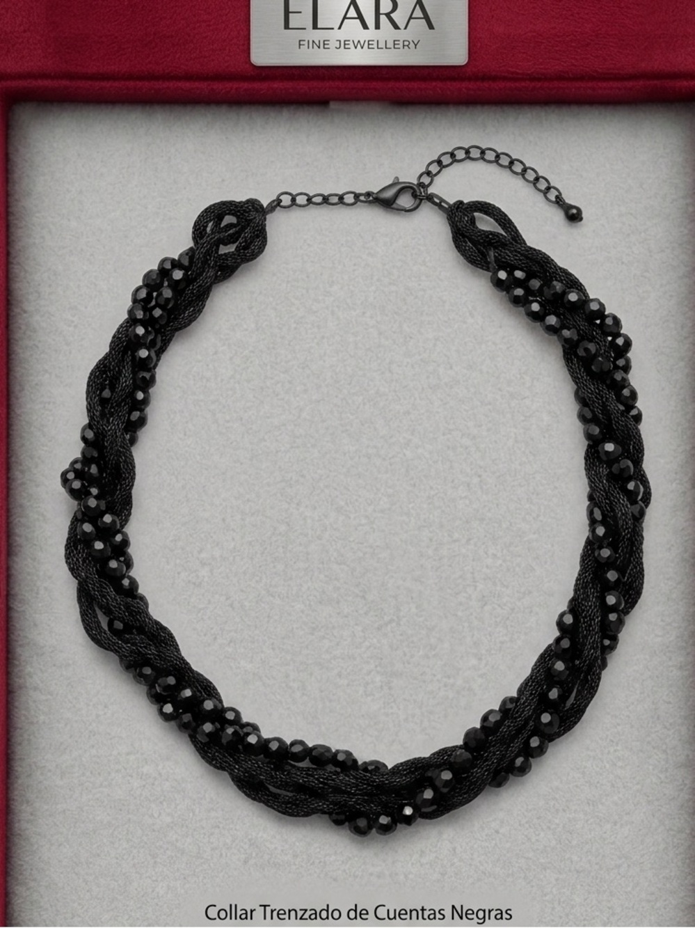LARA Black Bead Braided Necklace - Twisted Multi-Strand Design